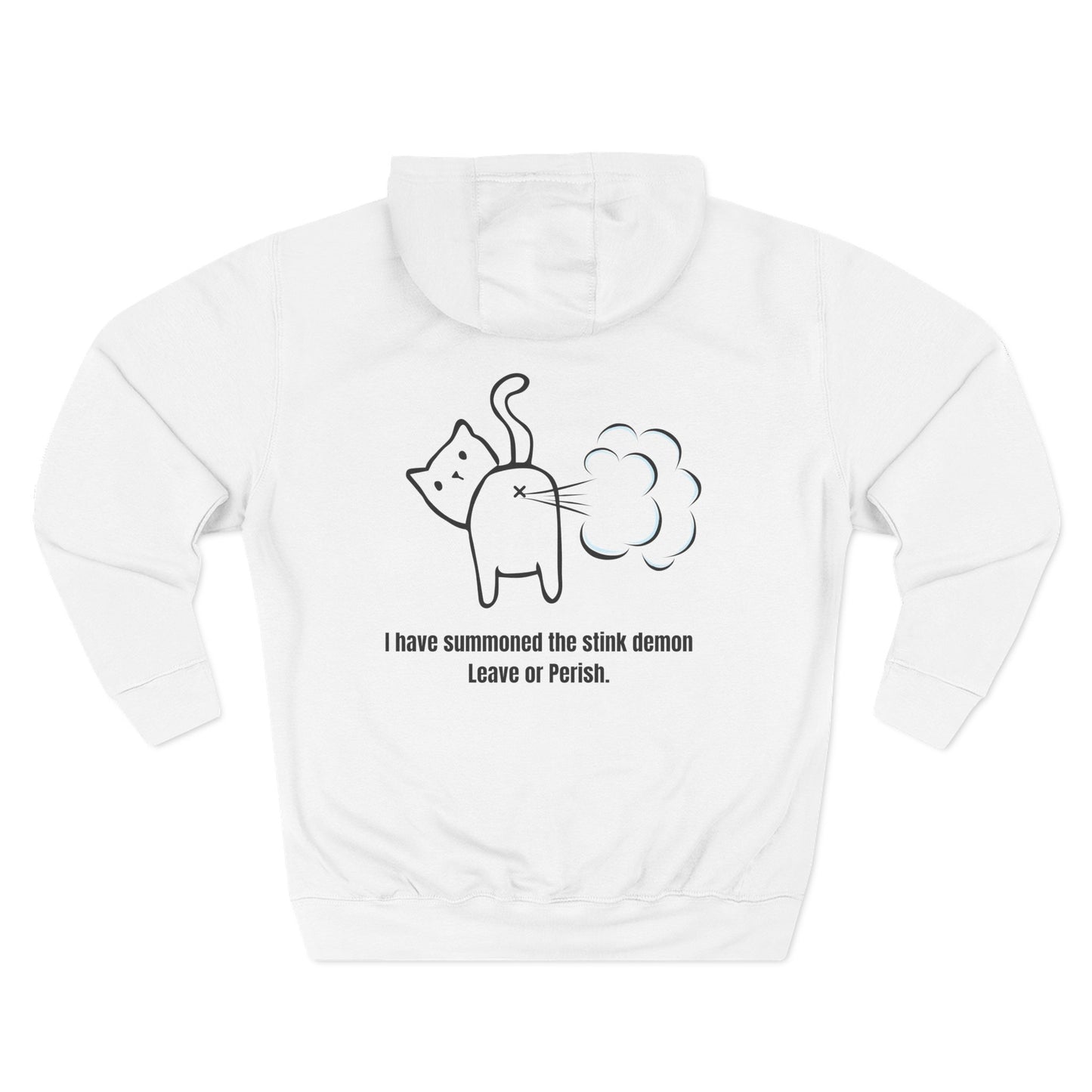 Humorous Cat Fleece Hoodie - 'I Have Summoned the Stink Demon'