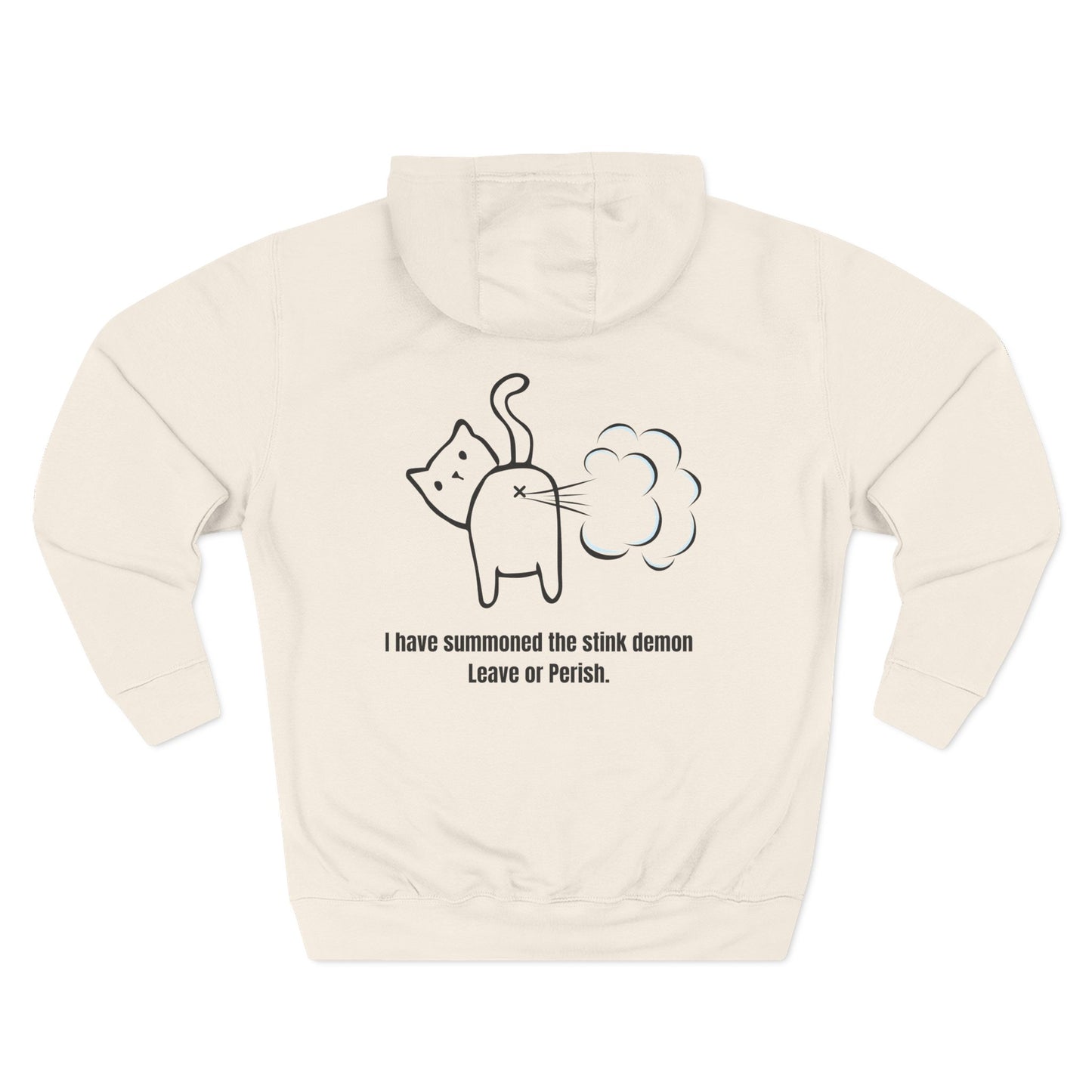 Humorous Cat Fleece Hoodie - 'I Have Summoned the Stink Demon'
