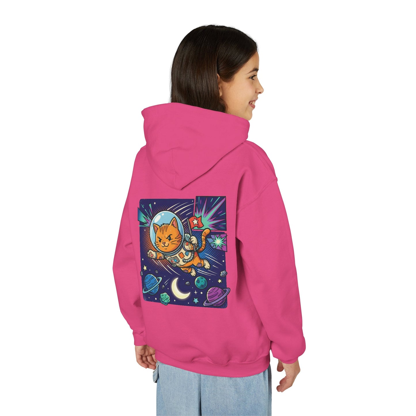 Space Cat Hoodie — Funny Youth Astronaut Cat Sweatshirt for Kids
