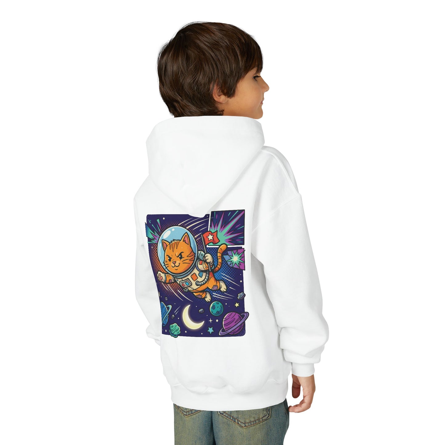 Space Cat Hoodie — Funny Youth Astronaut Cat Sweatshirt for Kids