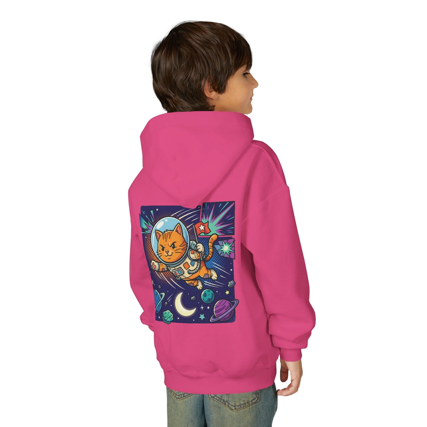 Space Cat Hoodie — Funny Youth Astronaut Cat Sweatshirt for Kids