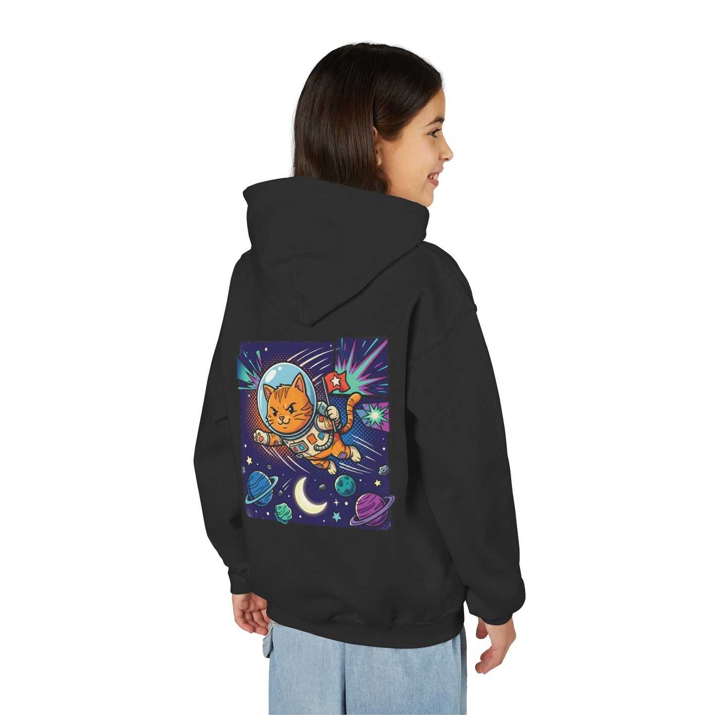 Space Cat Hoodie — Funny Youth Astronaut Cat Sweatshirt for Kids