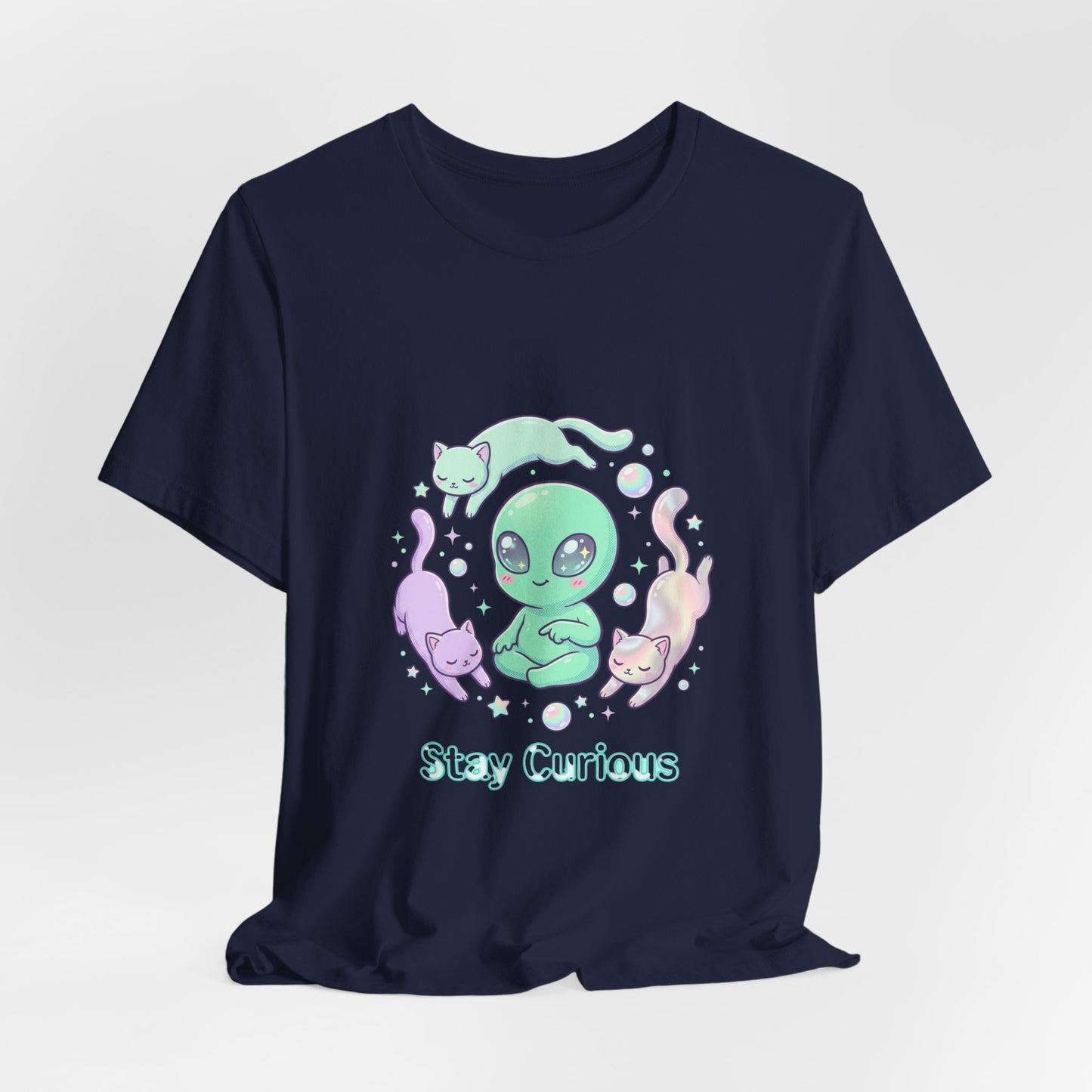 Stay Curious Alien Tee | pastel space design, holographic vibes