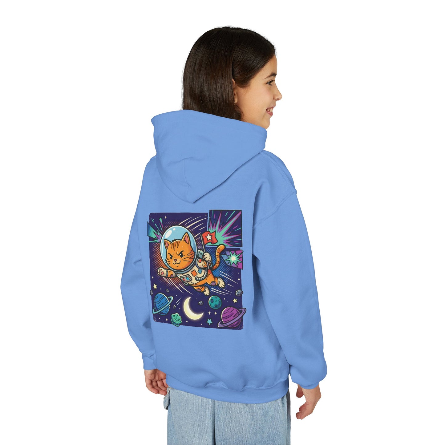 Space Cat Hoodie — Funny Youth Astronaut Cat Sweatshirt for Kids