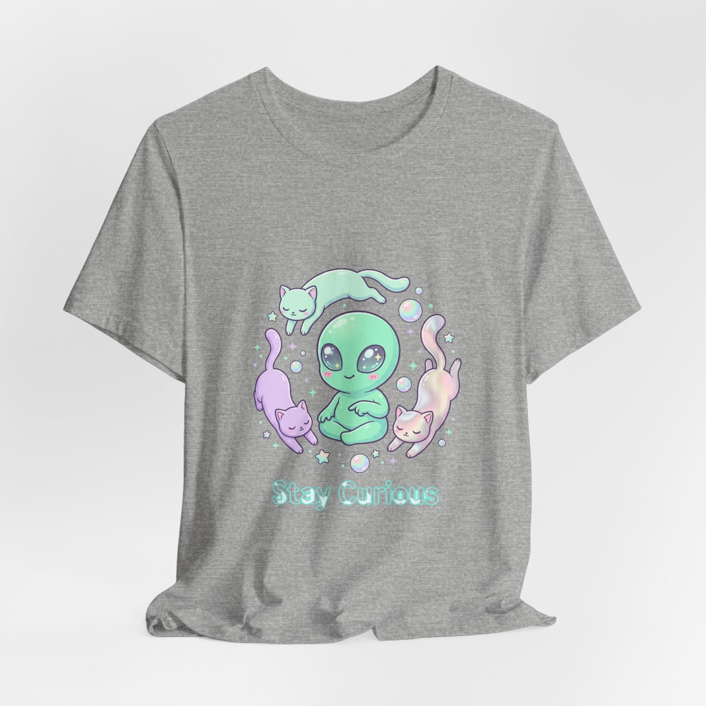 Stay Curious Alien Tee | pastel space design, holographic vibes