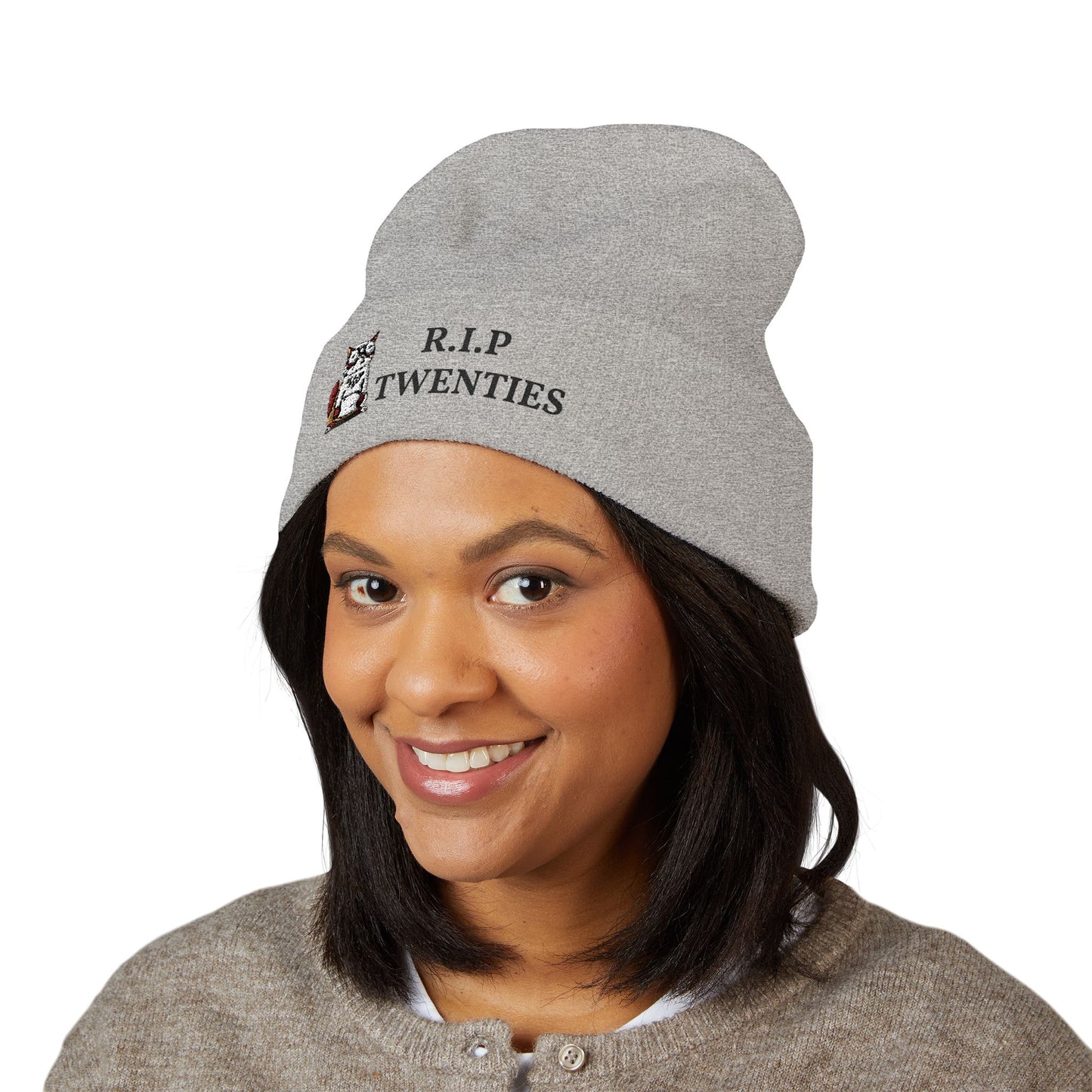R.I.P Twenties Embroidered Cuffed Beanie — Funny Millennial Quarter-Life Humor Knit Hat