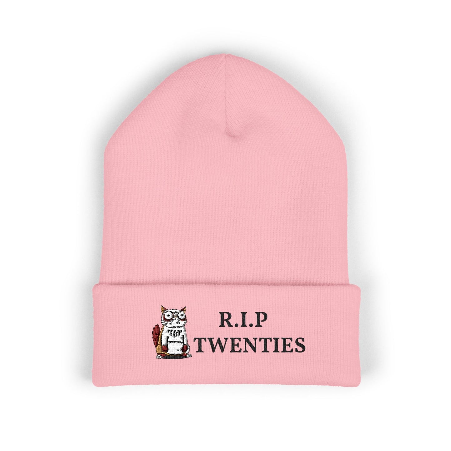 R.I.P Twenties Embroidered Cuffed Beanie — Funny Millennial Quarter-Life Humor Knit Hat