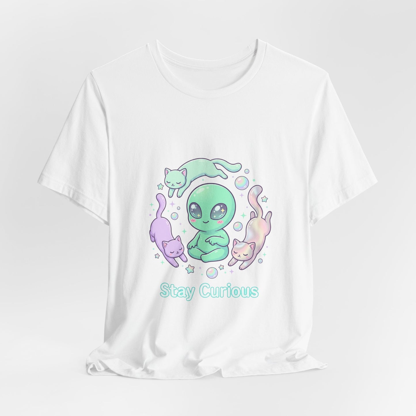 Stay Curious Alien Tee | pastel space design, holographic vibes