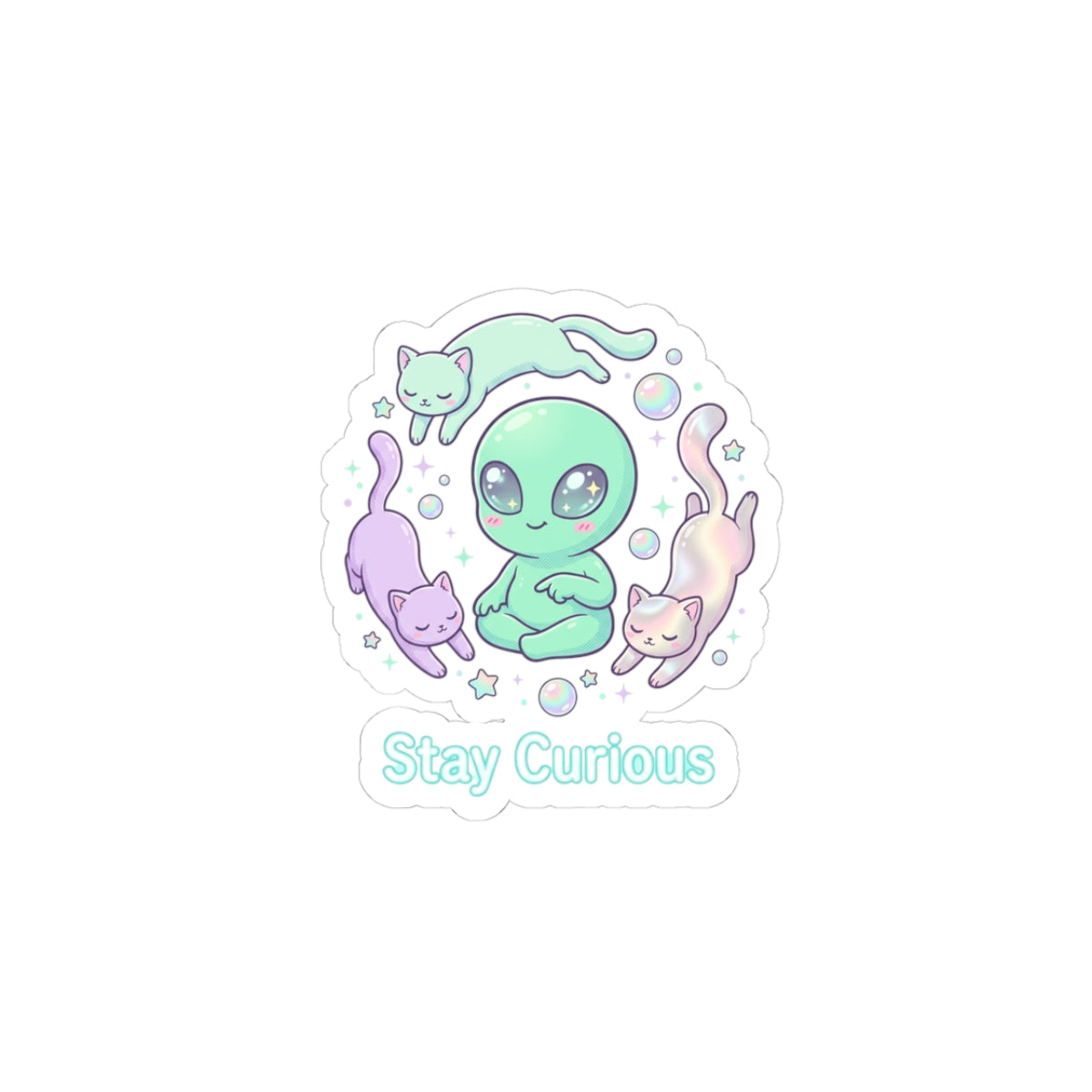 Stay Curious pastel alien sticker | Soft Alien, opalescent cosmic vibes