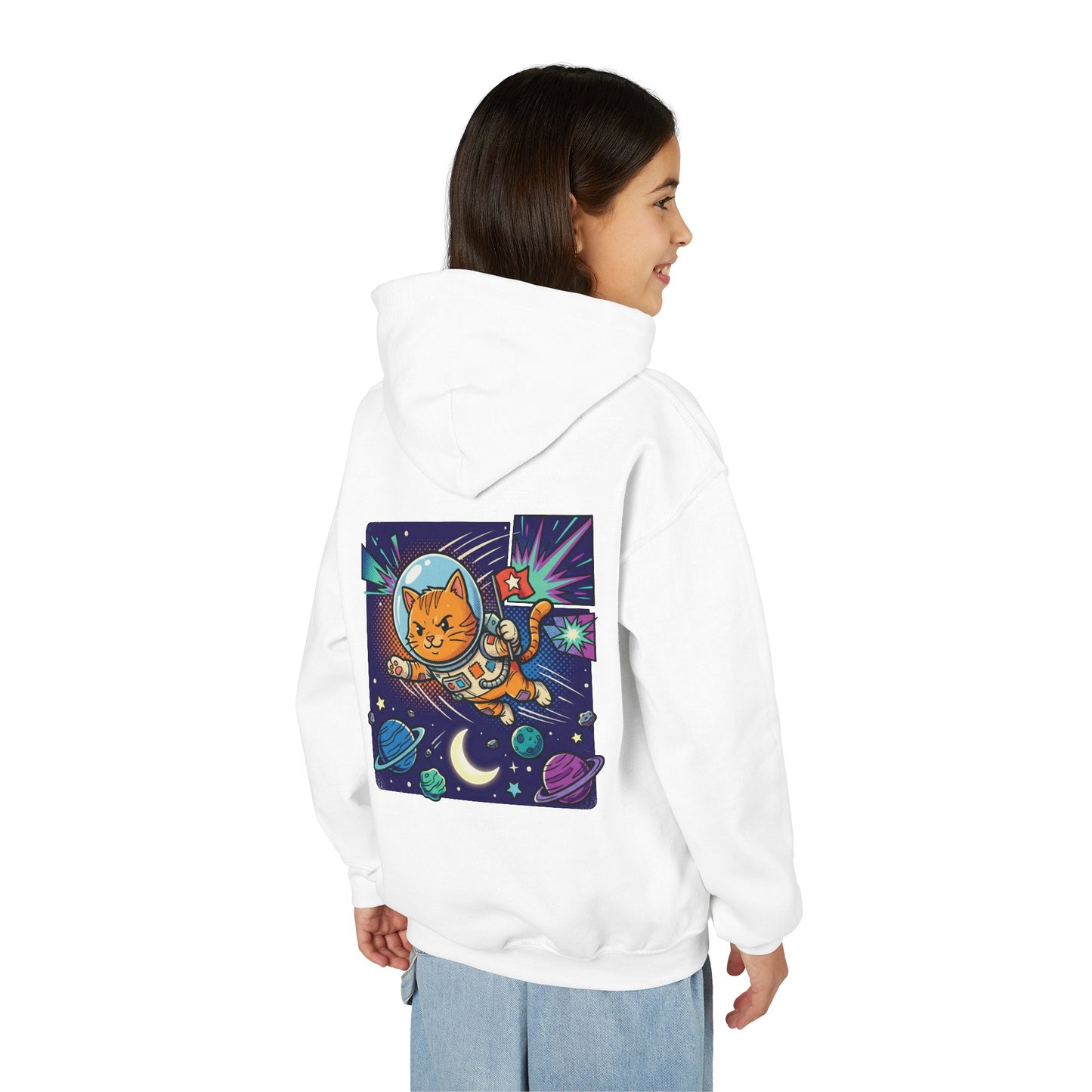 Space Cat Hoodie — Funny Youth Astronaut Cat Sweatshirt for Kids