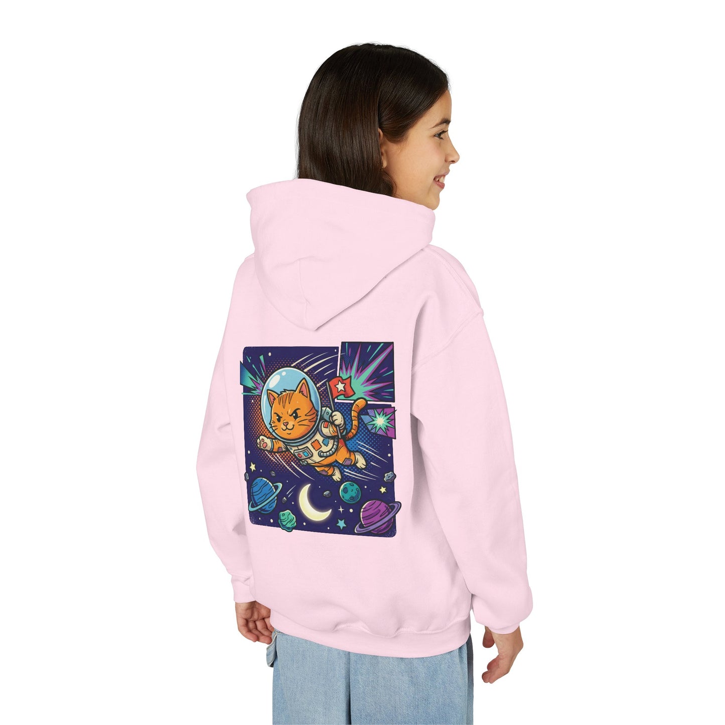 Space Cat Hoodie — Funny Youth Astronaut Cat Sweatshirt for Kids