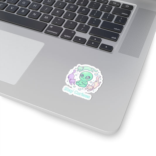Stay Curious pastel alien sticker | Soft Alien, opalescent cosmic vibes