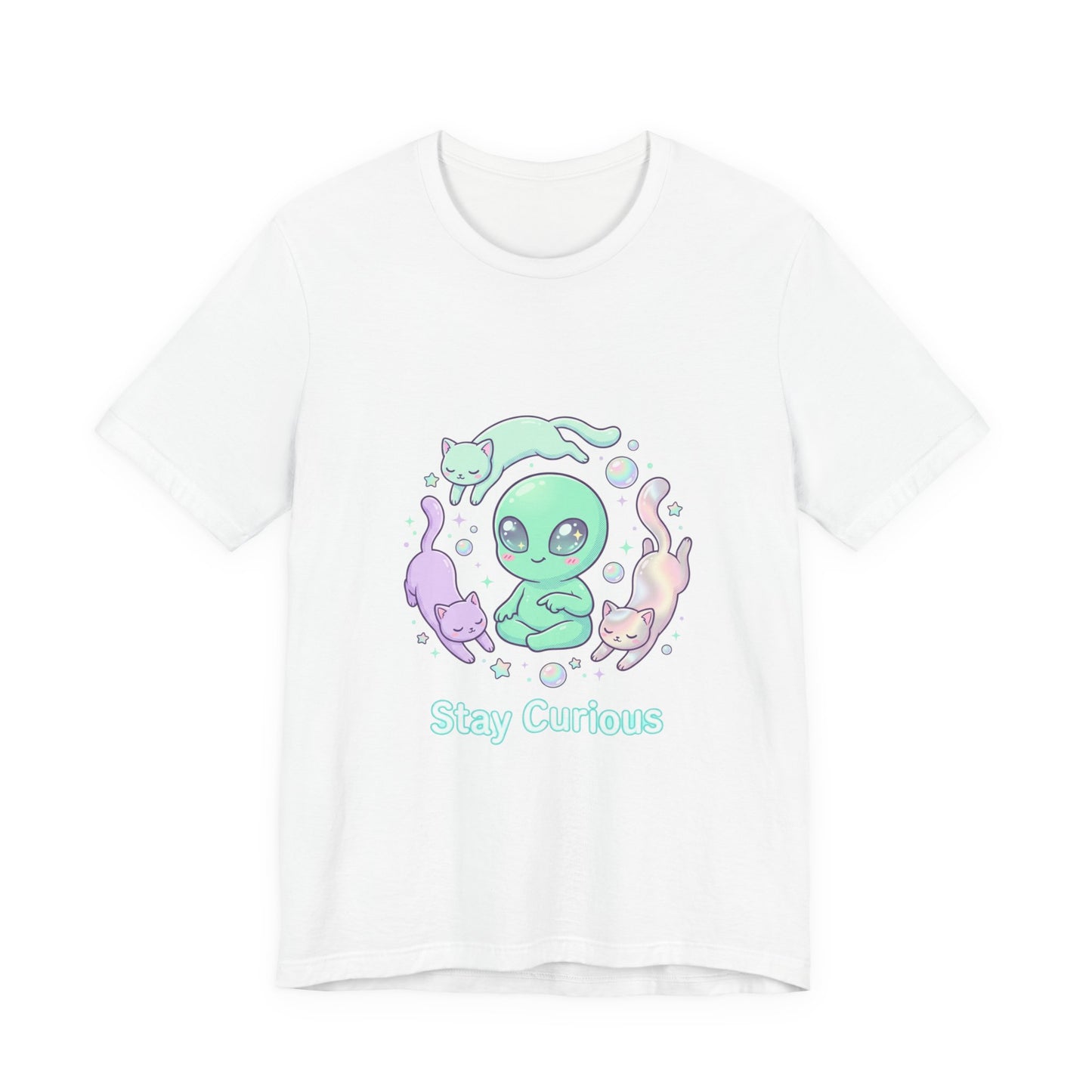 Stay Curious Alien Tee | pastel space design, holographic vibes
