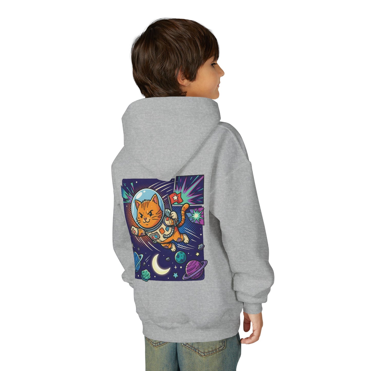 Space Cat Hoodie — Funny Youth Astronaut Cat Sweatshirt for Kids