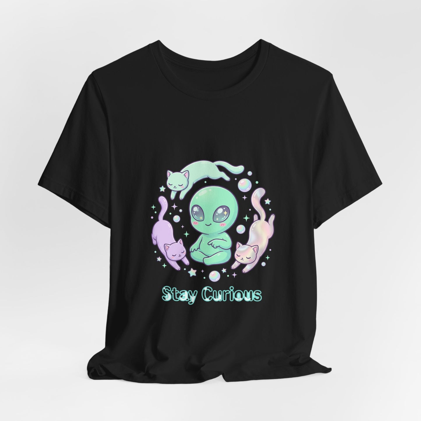 Stay Curious Alien Tee | pastel space design, holographic vibes