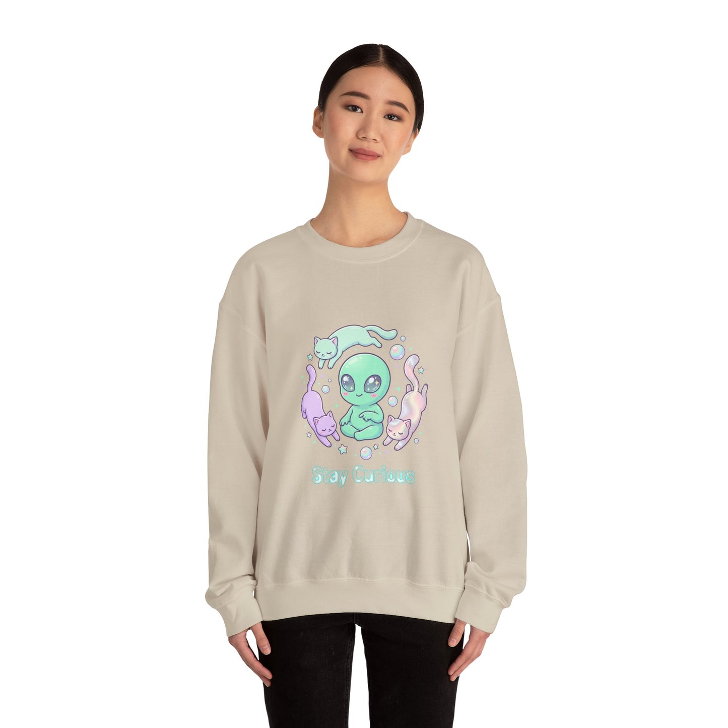 Pastel Alien Crewneck Sweatshirt | cute alien shirt, opalescent cosmic vibes
