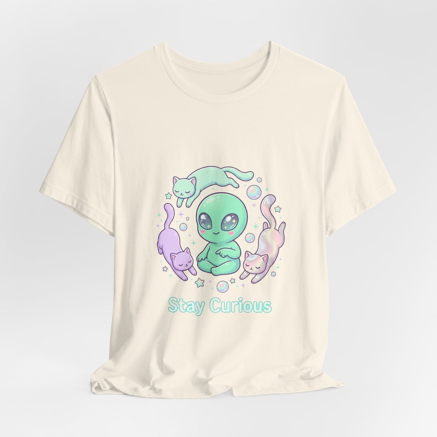 Stay Curious Alien Tee | pastel space design, holographic vibes