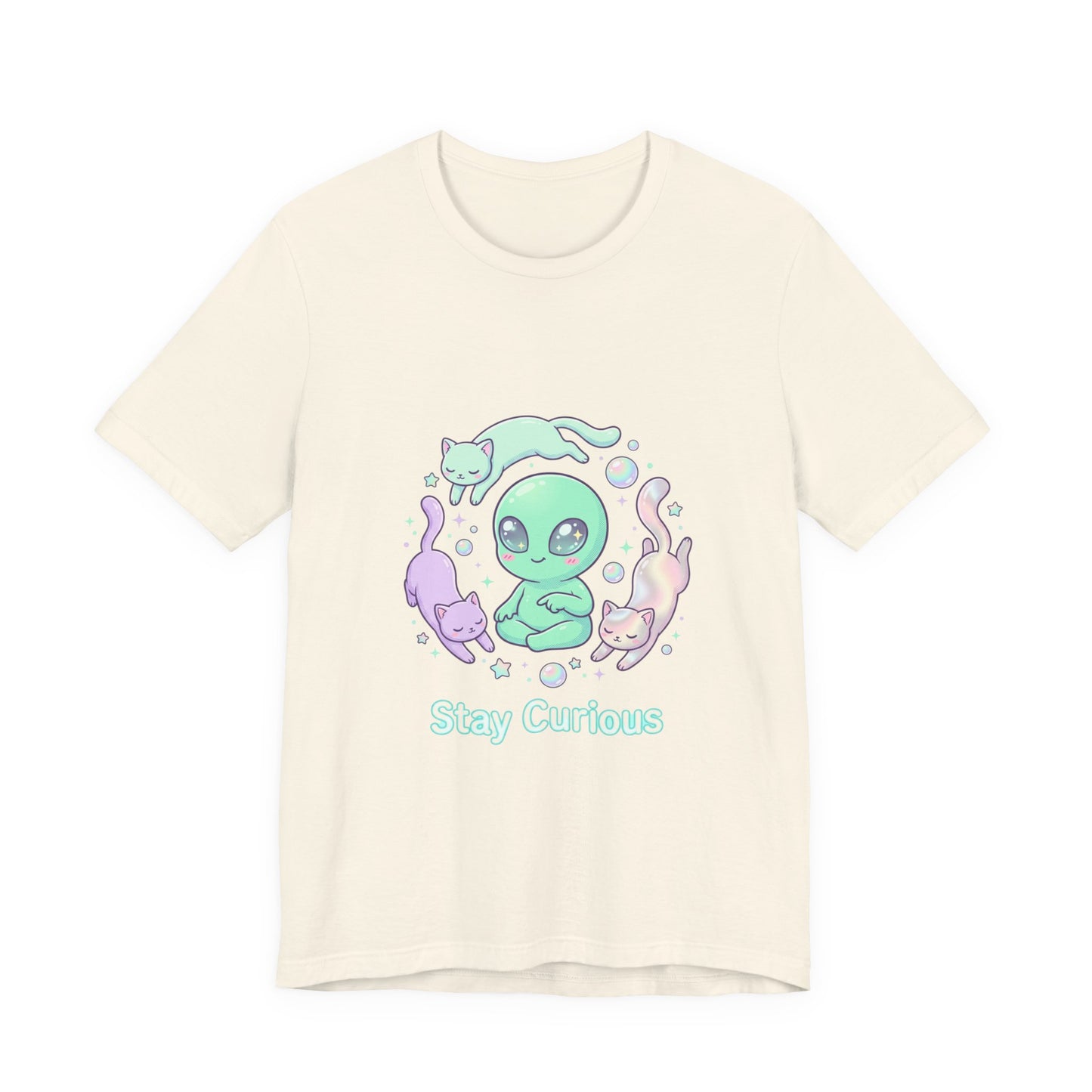 Stay Curious Alien Tee | pastel space design, holographic vibes