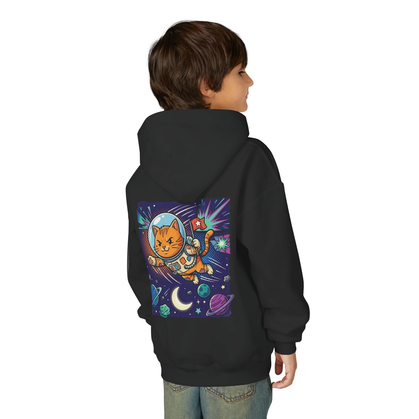 Space Cat Hoodie — Funny Youth Astronaut Cat Sweatshirt for Kids