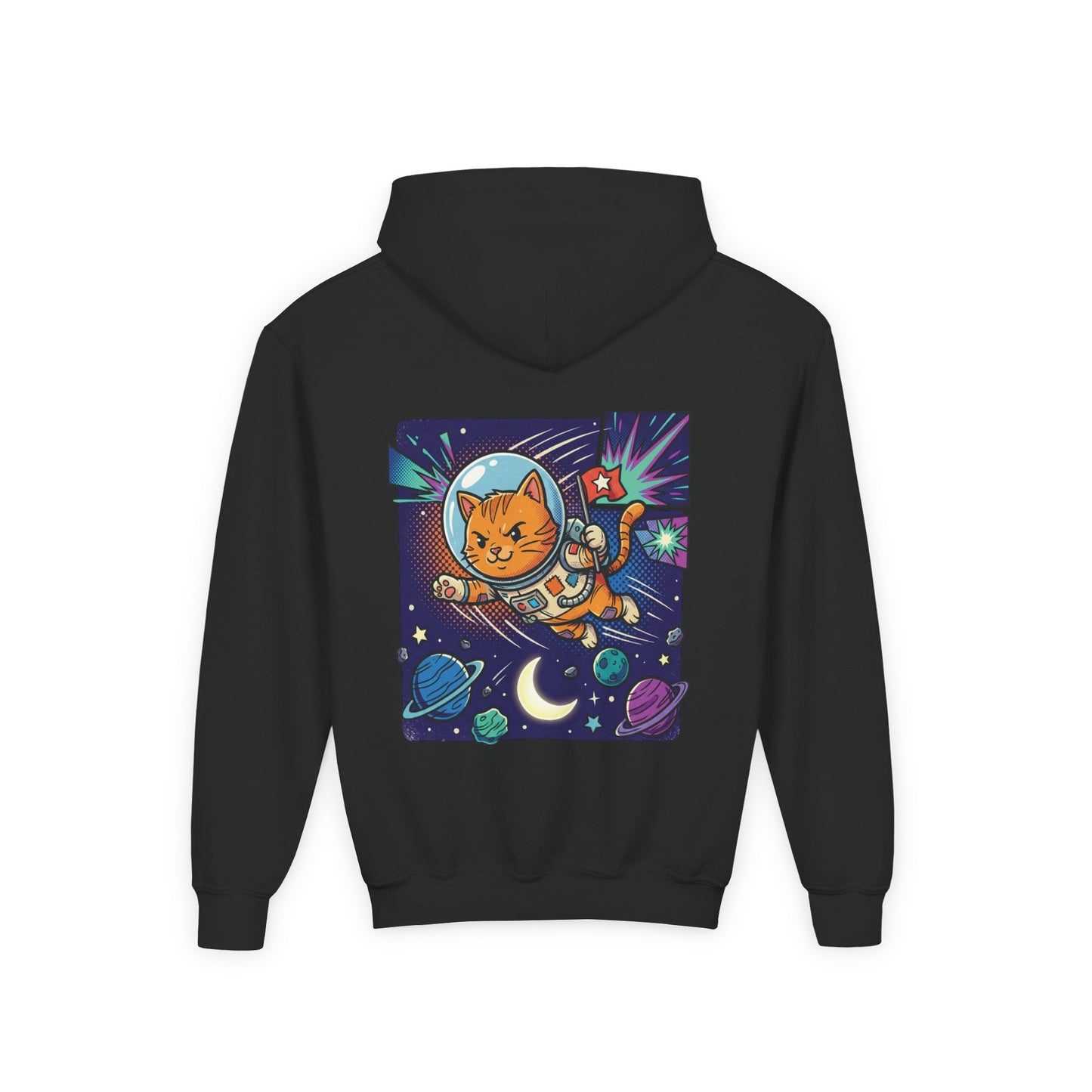 Space Cat Hoodie — Funny Youth Astronaut Cat Sweatshirt for Kids