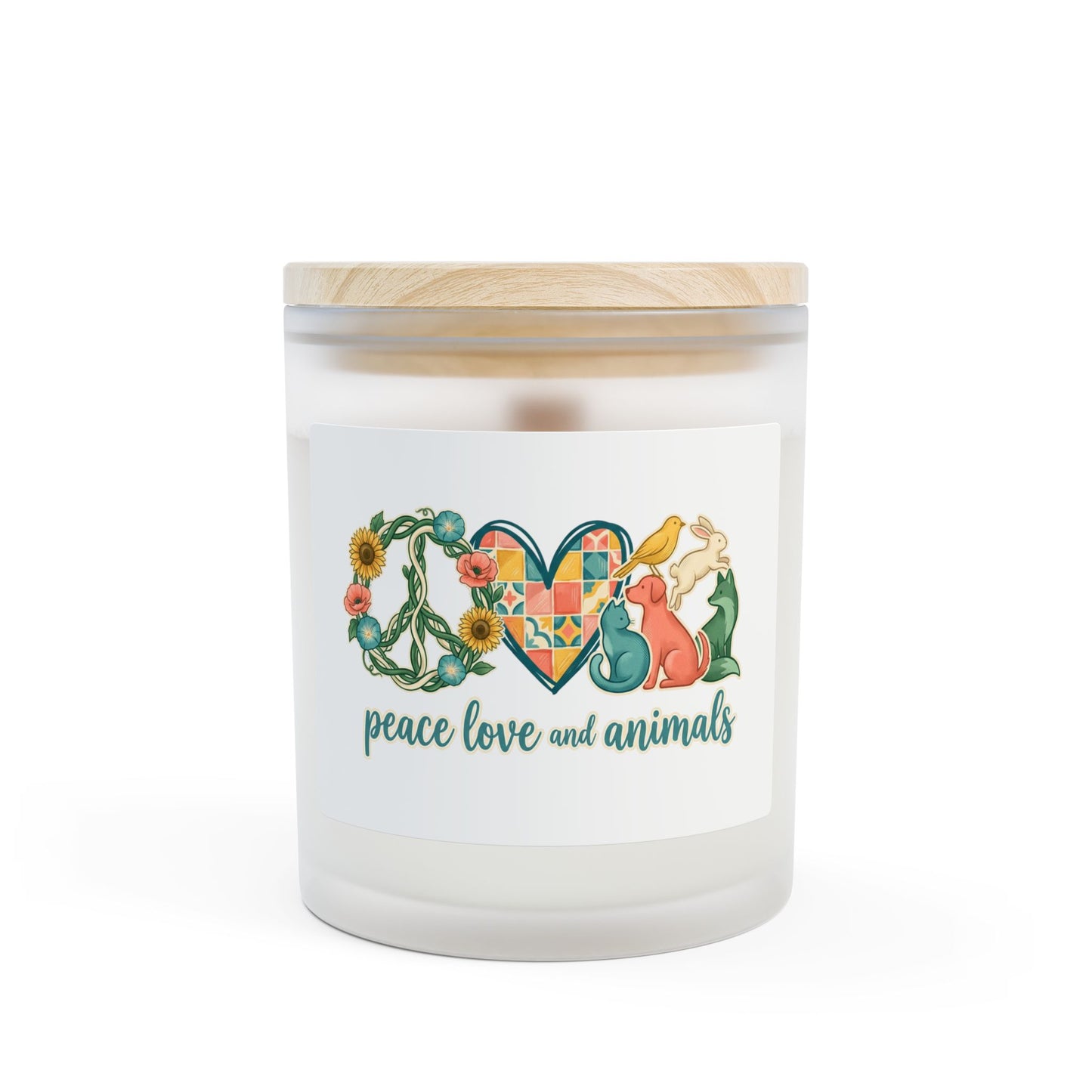 Frosted Glass Candle — Peace, Love & Animals Scent (11oz) — Be a Petty‑Witty Human