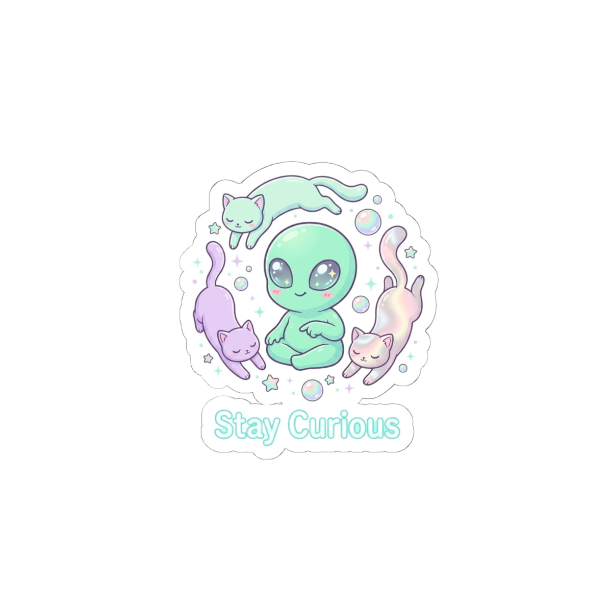 Stay Curious pastel alien sticker | Soft Alien, opalescent cosmic vibes