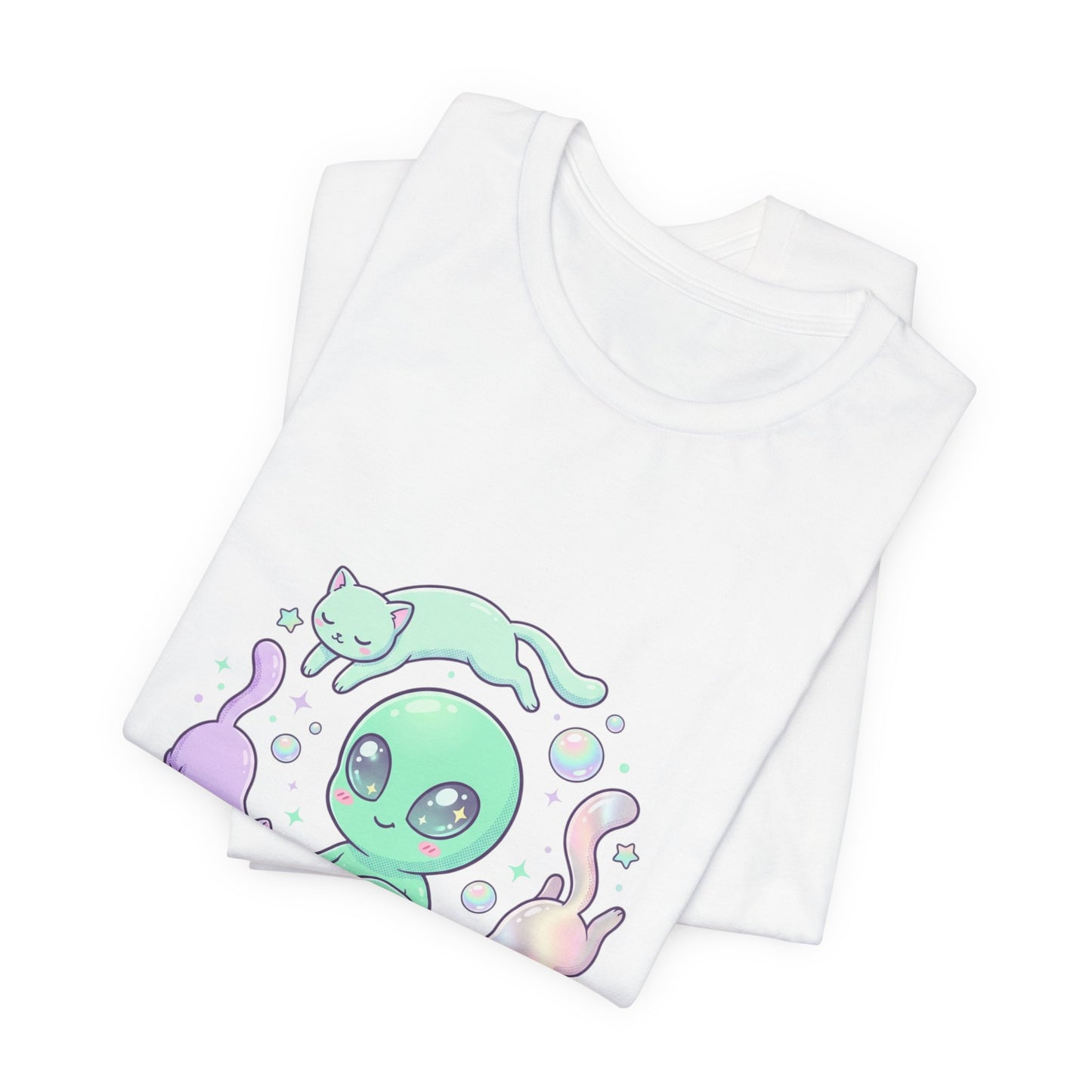Stay Curious Alien Tee | pastel space design, holographic vibes