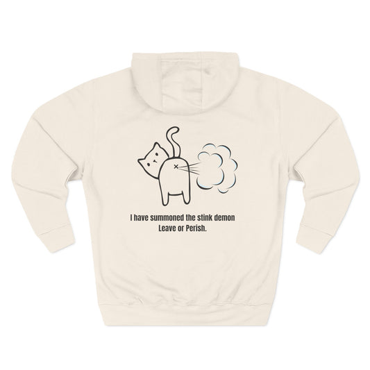 Humorous Cat Fleece Hoodie - 'I Have Summoned the Stink Demon'