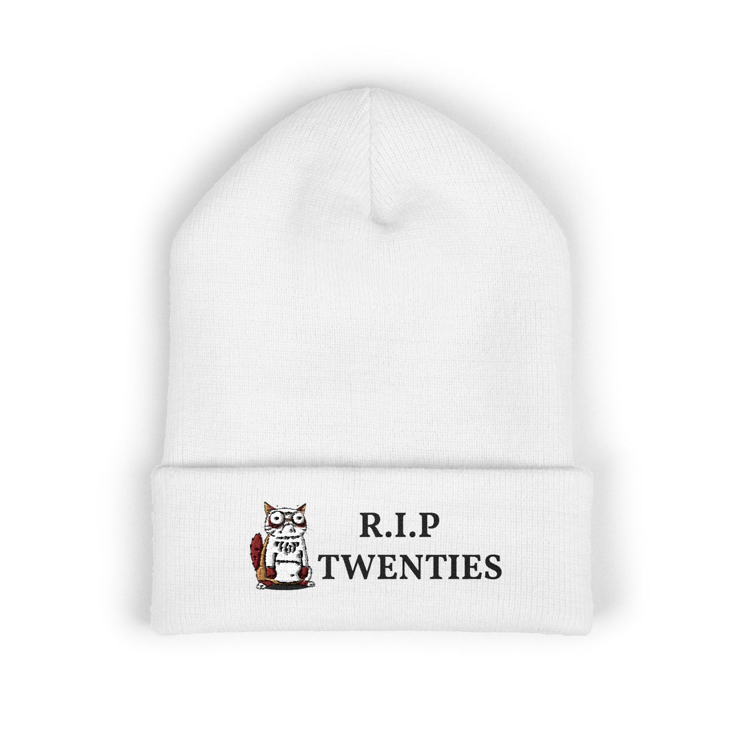 R.I.P Twenties Embroidered Cuffed Beanie — Funny Millennial Quarter-Life Humor Knit Hat