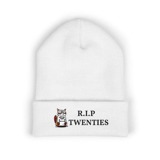 R.I.P Twenties Embroidered Cuffed Beanie — Funny Millennial Quarter-Life Humor Knit Hat