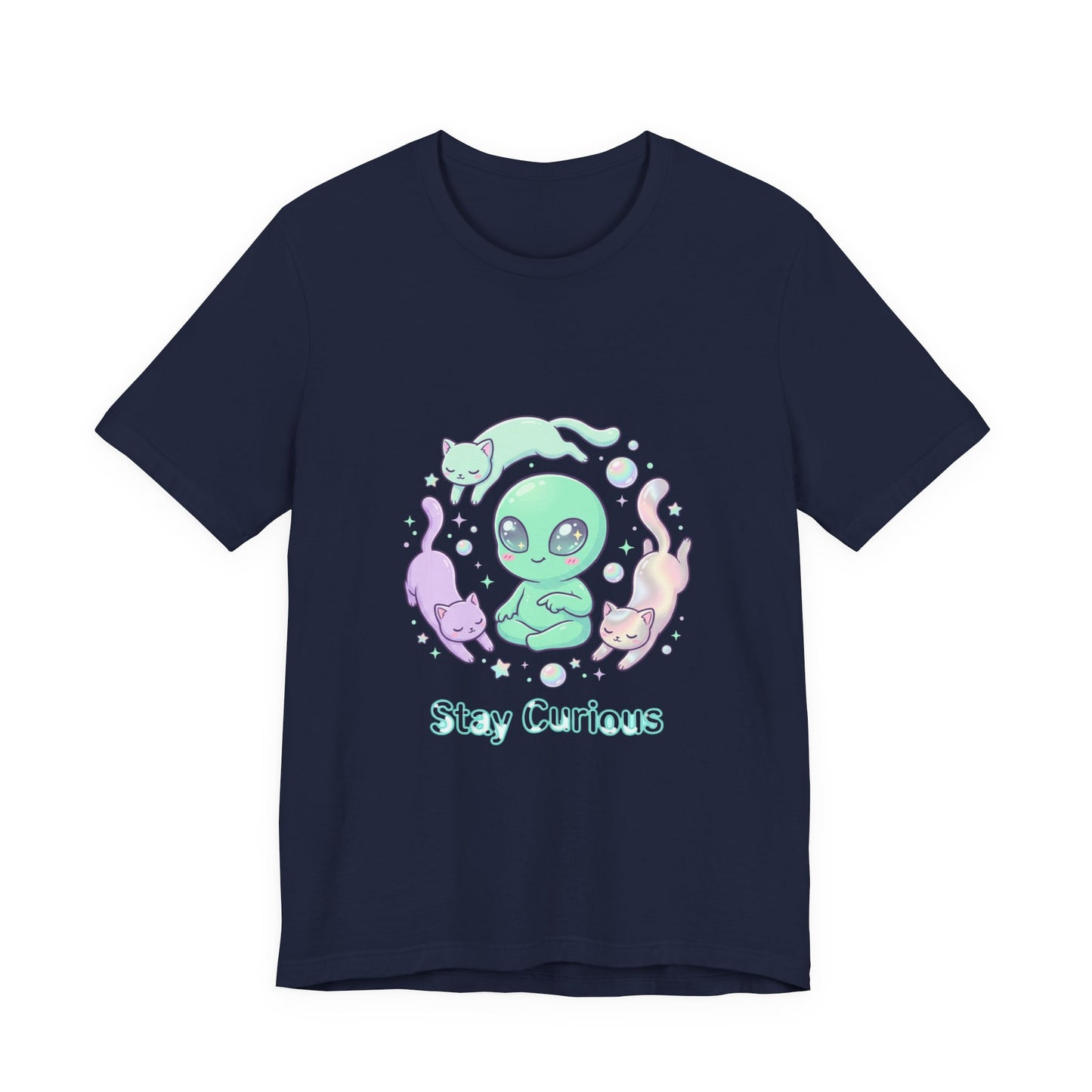 Stay Curious Alien Tee | pastel space design, holographic vibes