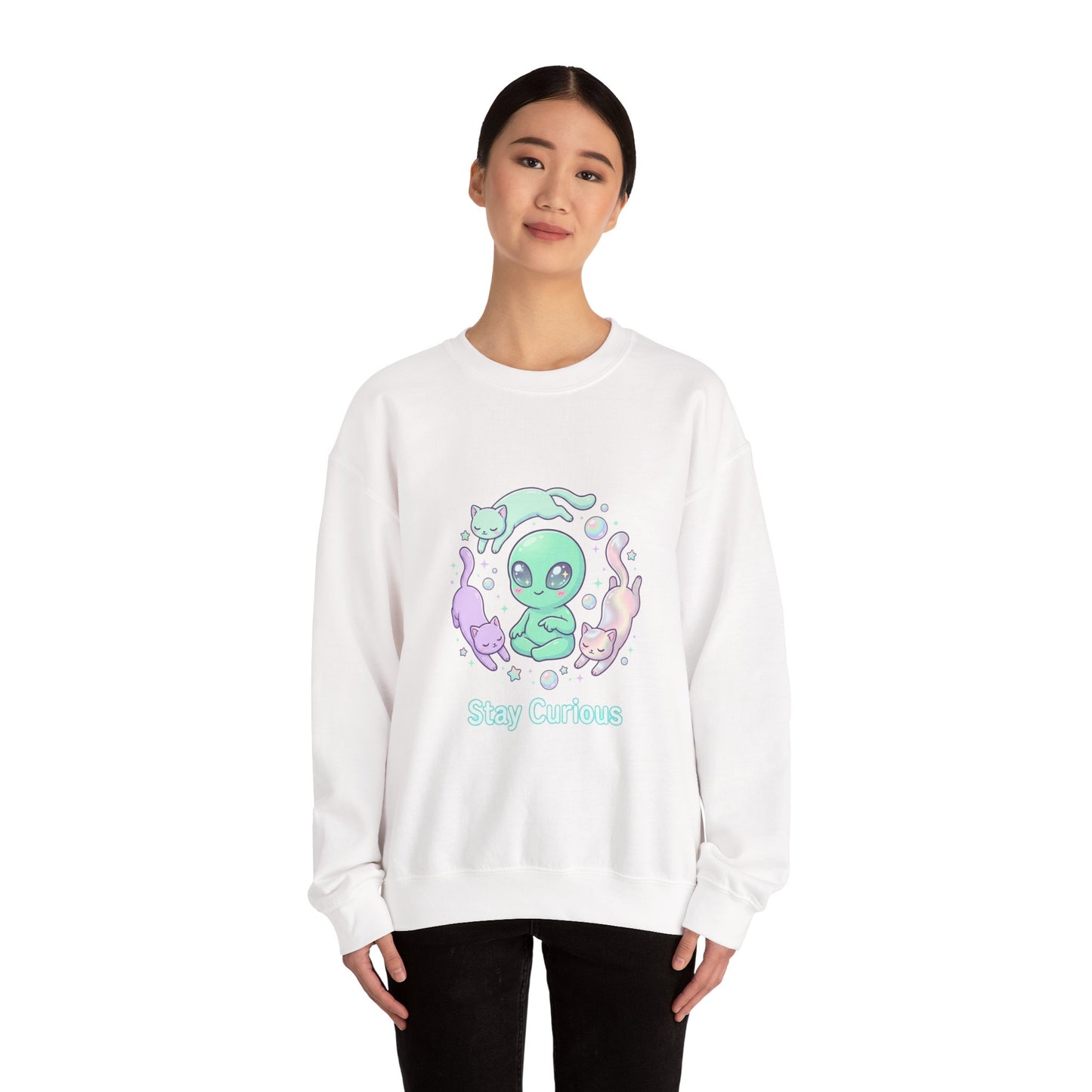 Pastel Alien Crewneck Sweatshirt | cute alien shirt, opalescent cosmic vibes