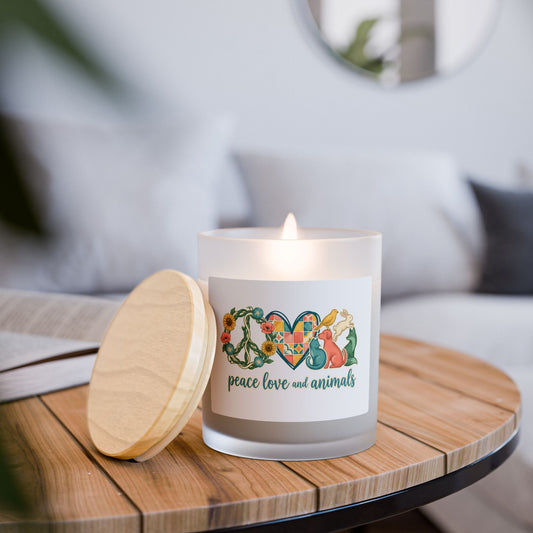 Frosted Glass Candle — Peace, Love & Animals Scent (11oz) — Be a Petty‑Witty Human