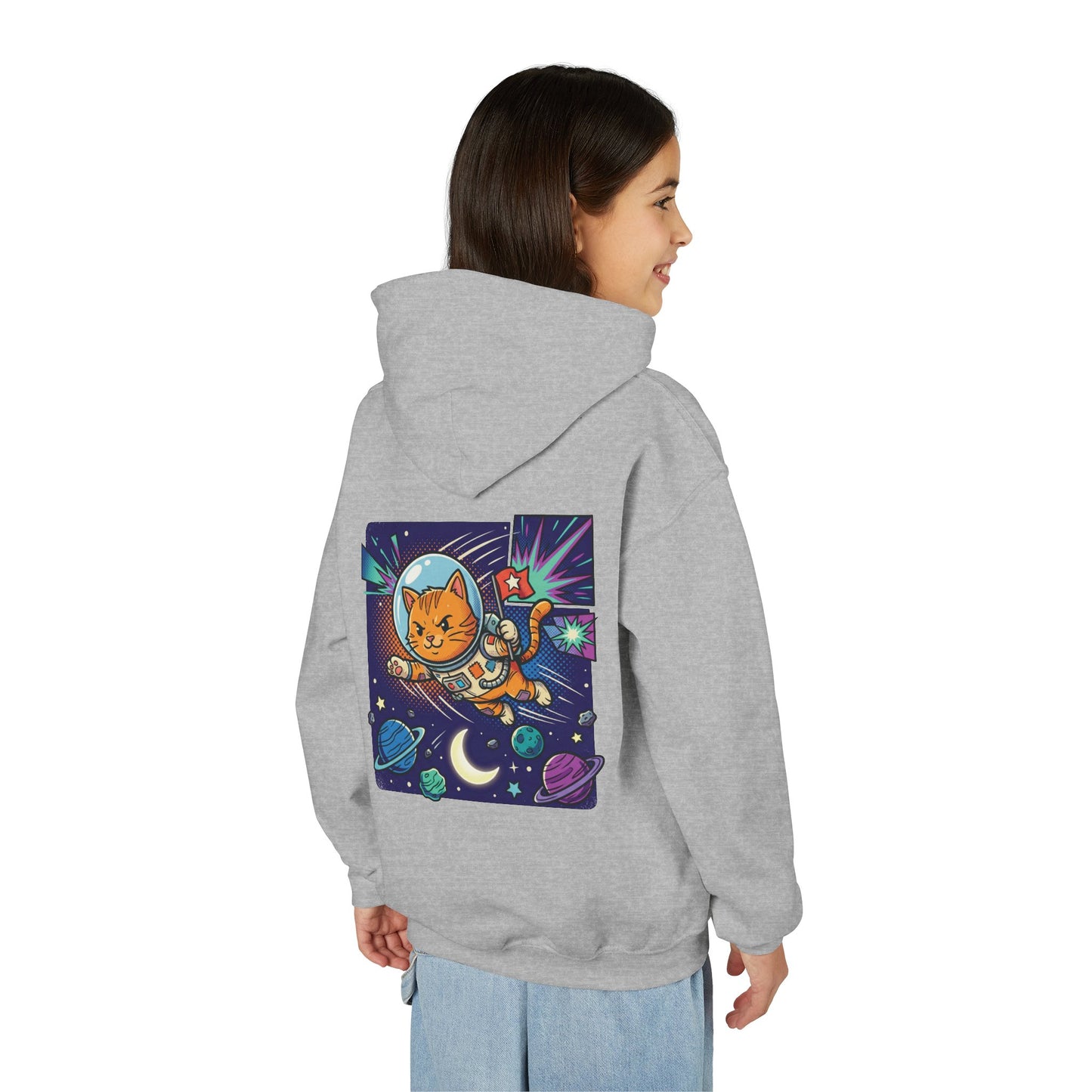 Space Cat Hoodie — Funny Youth Astronaut Cat Sweatshirt for Kids