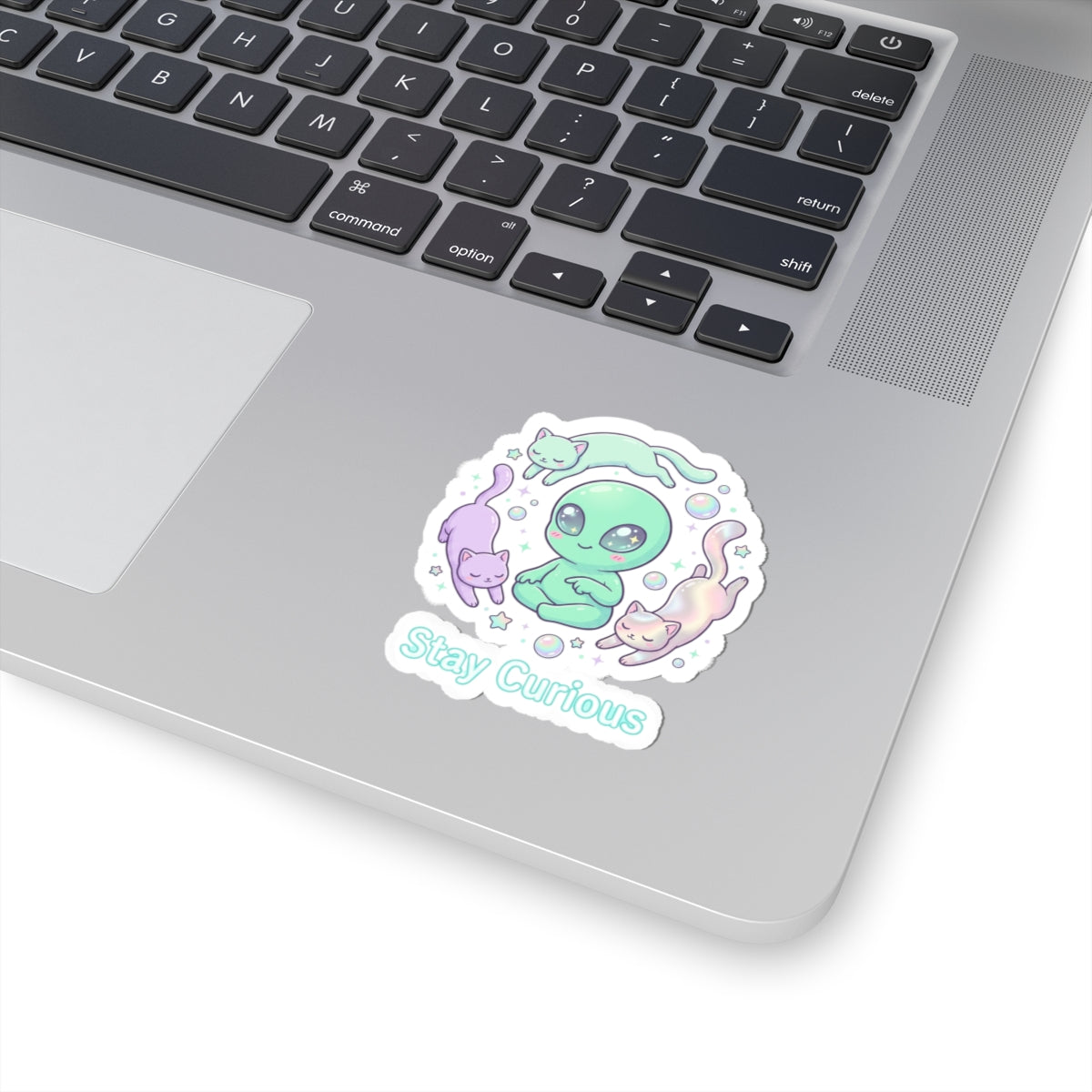 Stay Curious pastel alien sticker | Soft Alien, opalescent cosmic vibes